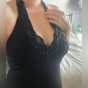 Black beaded halter top